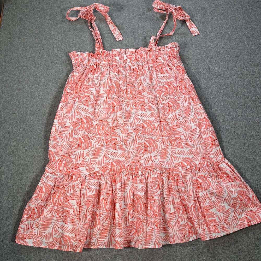 EE:Some Mini Sundress Women's Large Pink Tropical Ruffle Hem Tie Shoulder New
